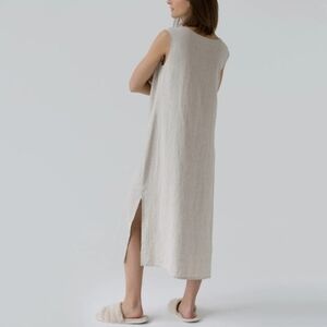 fog linen work dress Fog Linen Work Natural Gingham Check Box Pleat Dress Side Pockets Yumiko  Sekine